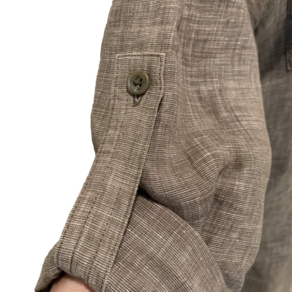 Tommy Bahama Brown Linen Dress w/ tie front, spread collar, roll sleeve size XXS - Picture 5 of 7